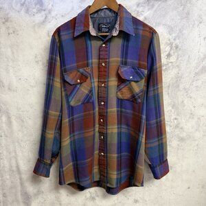 Vintage Williams Bay Plaid Button Up Flannel Shirt Mens Large Tall Colorful 80s